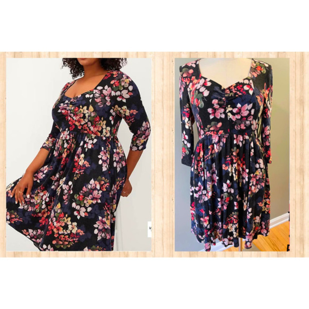 Torrid 1 (1X, 14/16) Floral Sweetheart Super Soft Plush Skater Dress w/Pockets